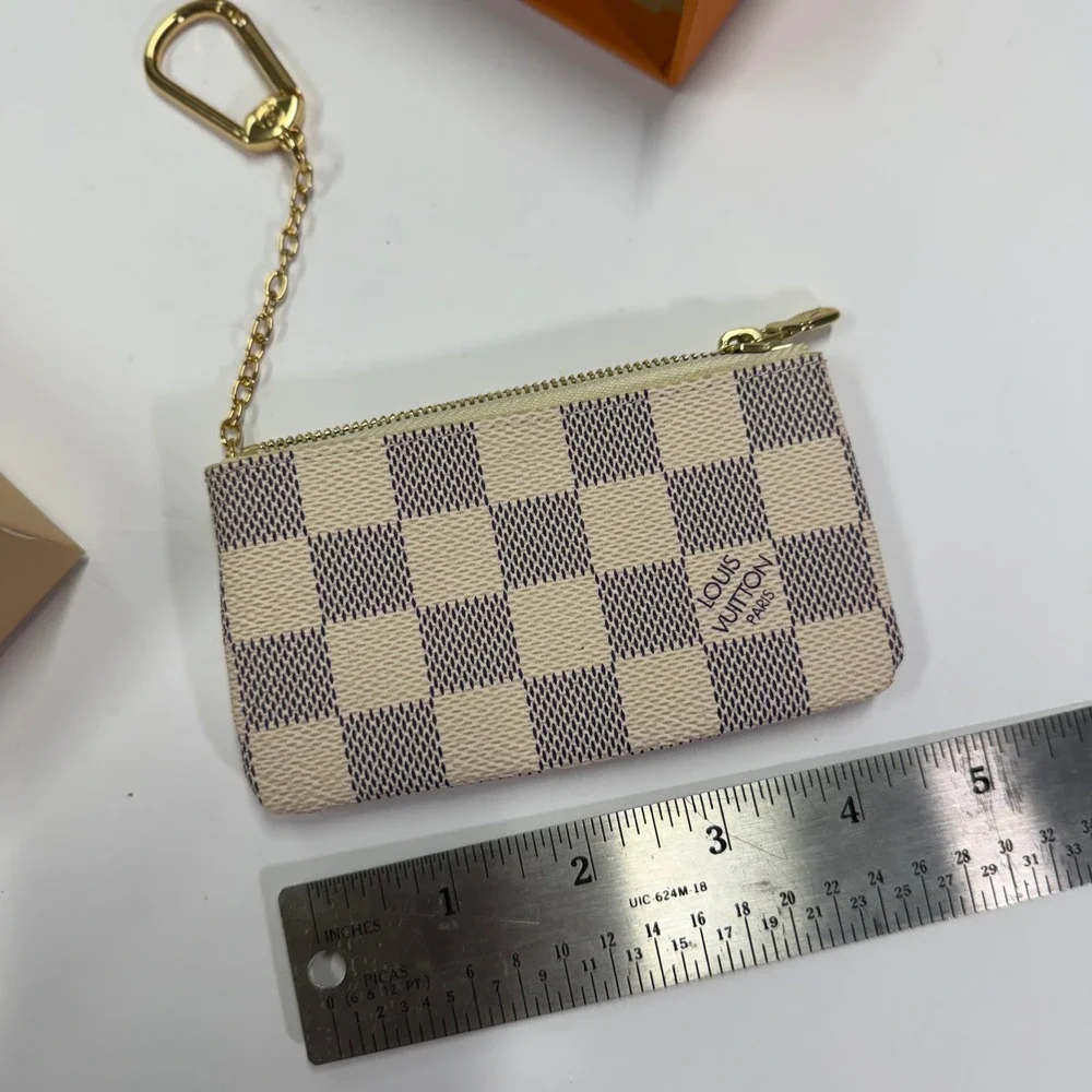 Louis Vuitton Key Pouch Damier Azur Canvas N62659 White Blue Coin Purse Box